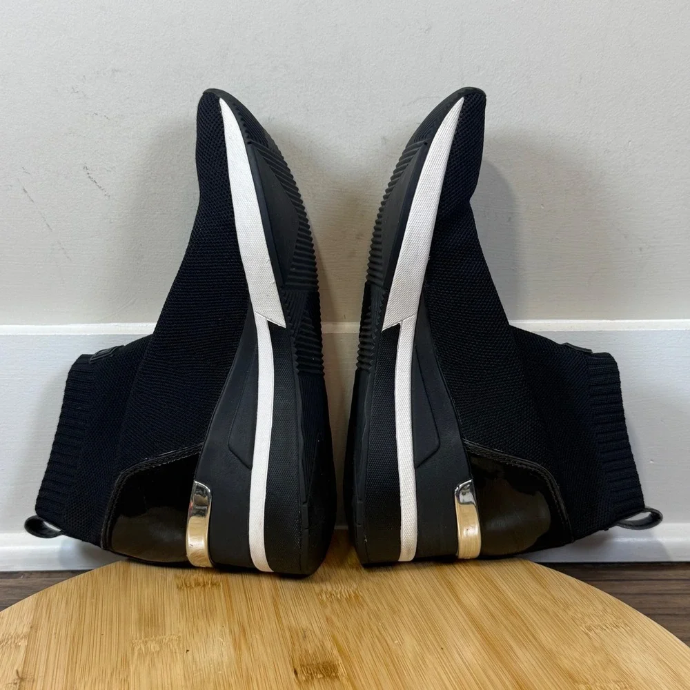 Michael‎ Kors Skyler Sock Sneakers Women 7/7.5? Black Wedge Patent Trim Sporty